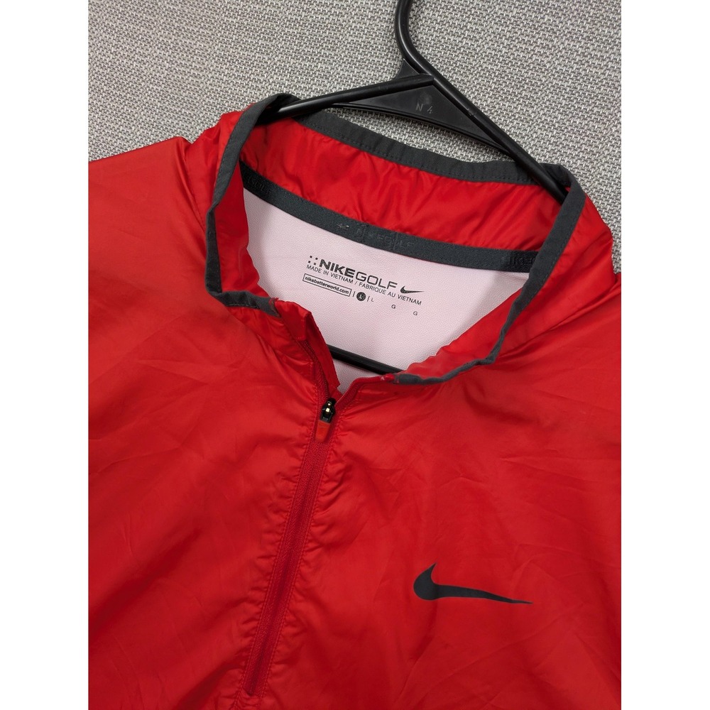Nike Golf Windbreaker Jacket Mens Large Red 1/4 Zip Short Sleeve Pullover